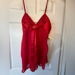 NWT Red satin lace babydoll negligee nighty with thong size XL